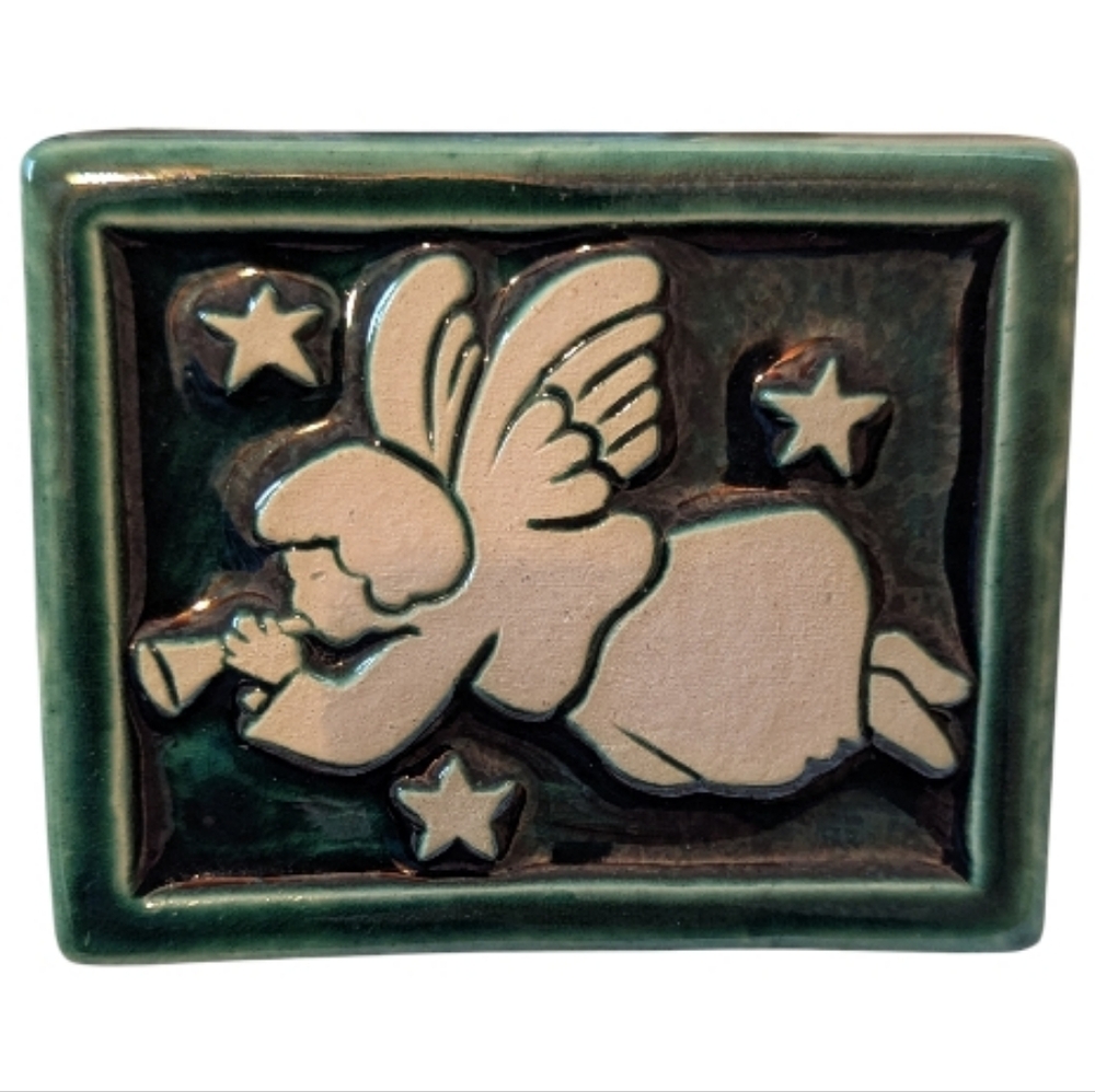 Carruth Studio Pottery Green Glazed Angel Tile